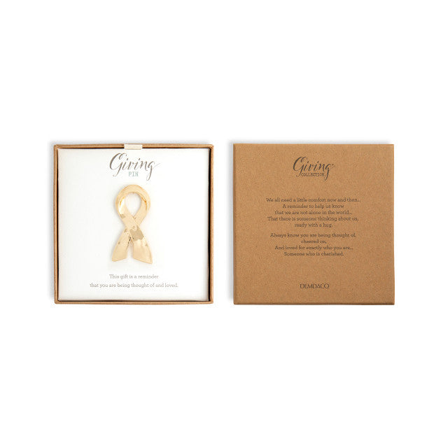 Demdaco gold Ribbon Pin-in gift box and back of gift box