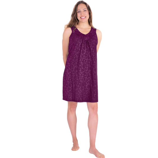 Cool Jams women's moisture wicking gathered tank night gown in purple knee lenth