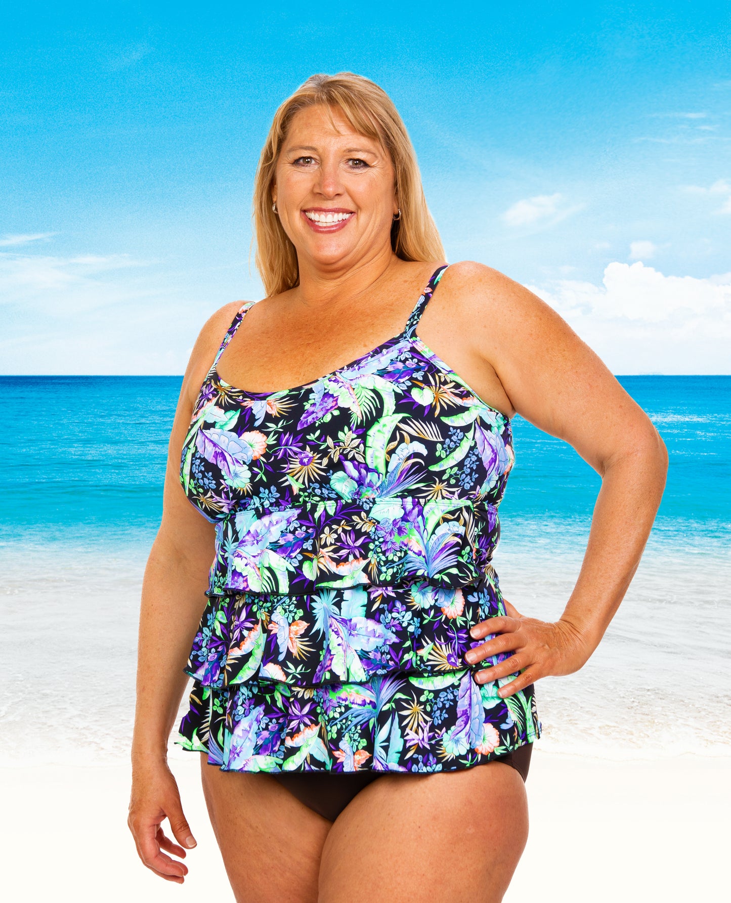 T.H.E. 45-60 TRIPLE TIERED TANKINI MASTECTOMY SWIM TOP